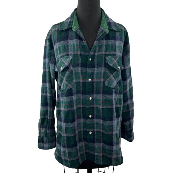 VTG Westchester Classics Green Plaid Wool Flannel Insulated Shacket Shirt L LG - Picture 1 of 8